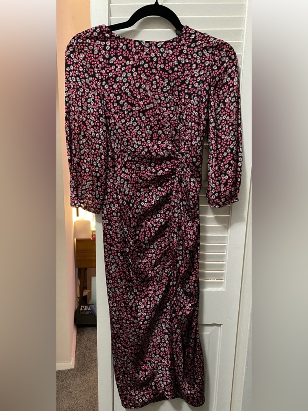 Zara Black Midi Dress with Pink and White Floral Print